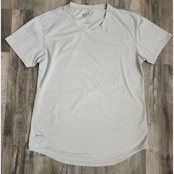 BYLT Other - BYLT V-Neck T-Shirt Mens Medium Light Gray Signature Curved Hem Short Sleeve